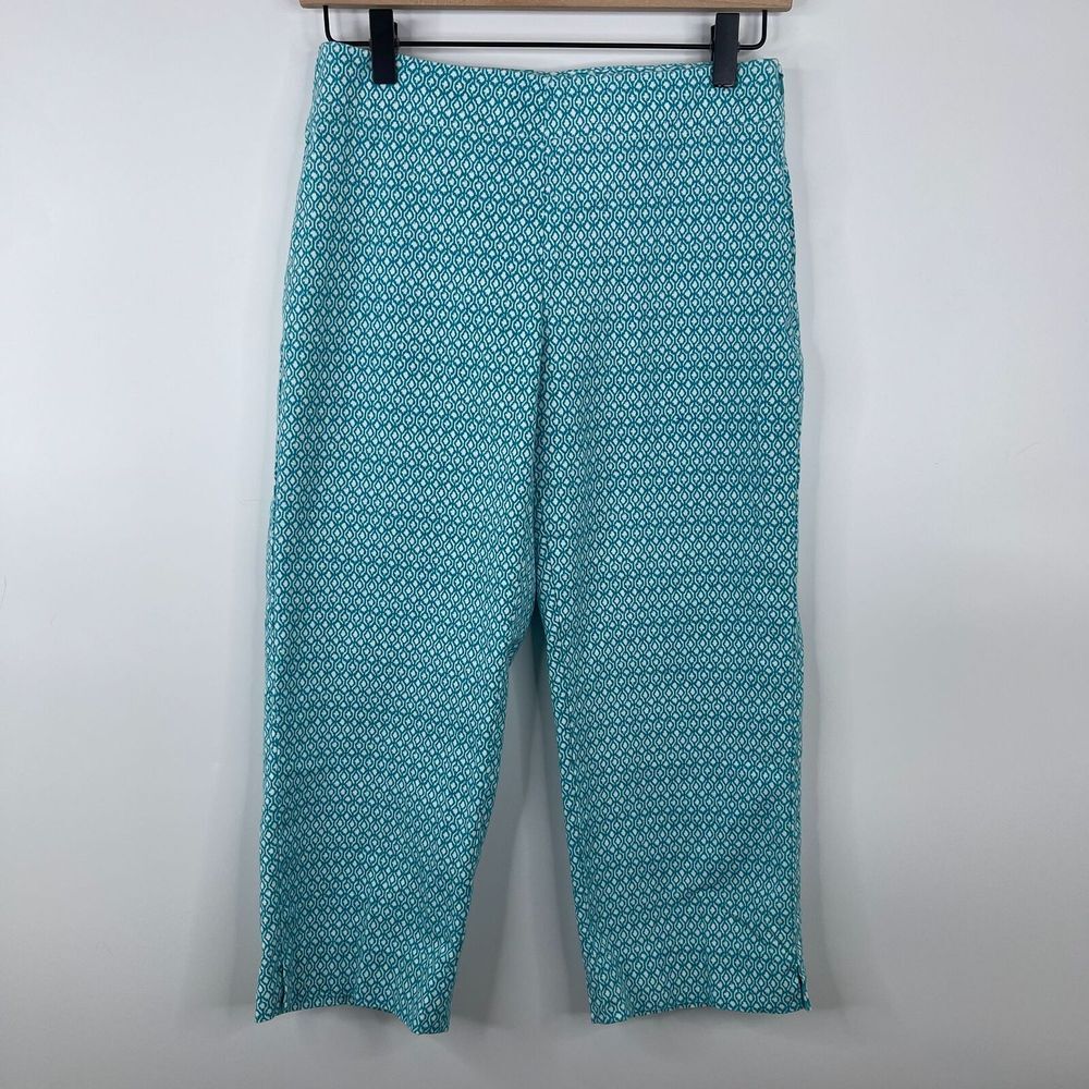 Talbots Womens Ankle Cropped Pants Size 2P Teal Workwear Side Zip